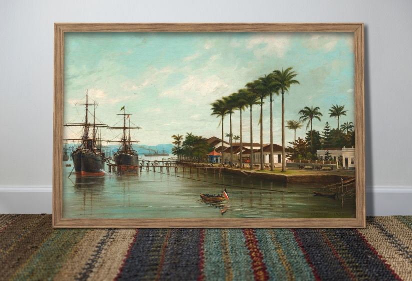 Miniatura: Benedito Calixto,Porto de Santos,visto à direita,poster,gravura,reprodução,réplica,canvas,releitura,tela,pintura,comprar,cópi