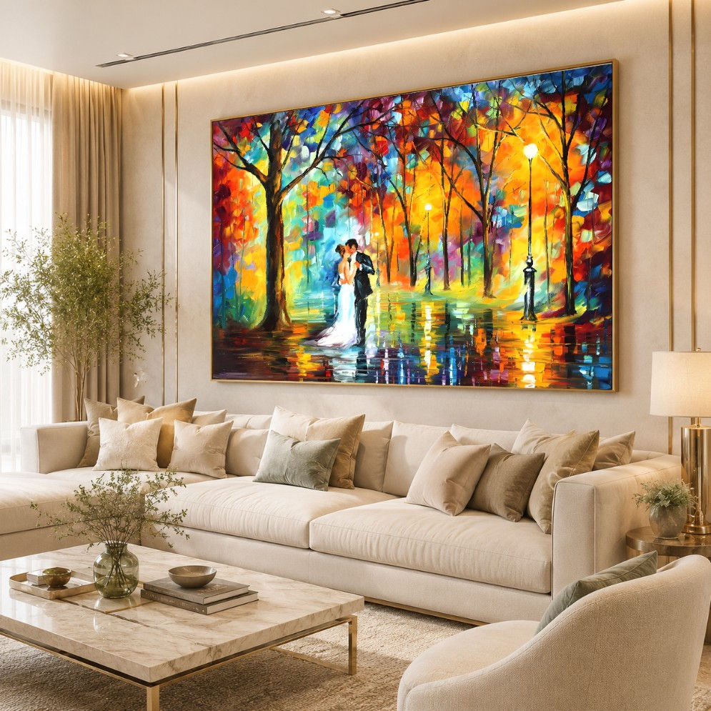 Quadro decorativo, sala, casal na chuva, Leonid Afremov, Espatulado, quadro, poster, replica, gravura, canvas, reprodução