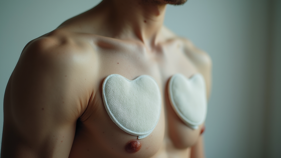 Eye-level view of AED pads placed on a bare chest