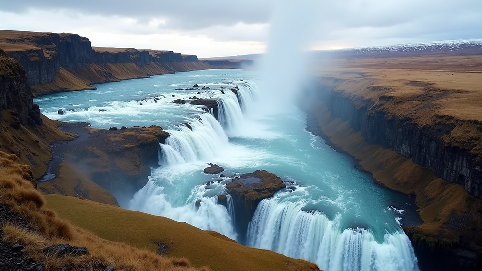 Wide angle view of Gullfoss waterfall