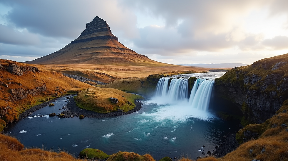 High angle view of Kirkjufell mountain