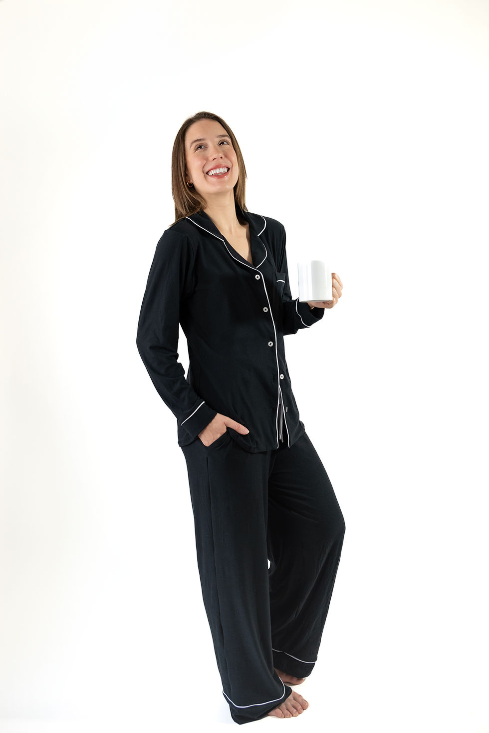 Pijama negra manga larga y pantalon