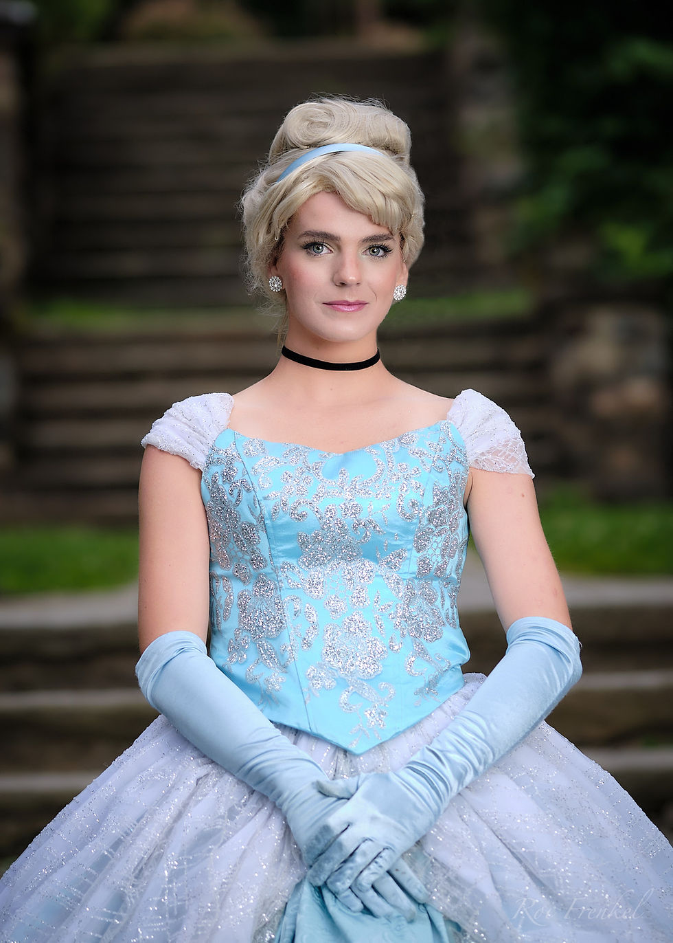 Cinderella in her beautiful blue and silver ball gown