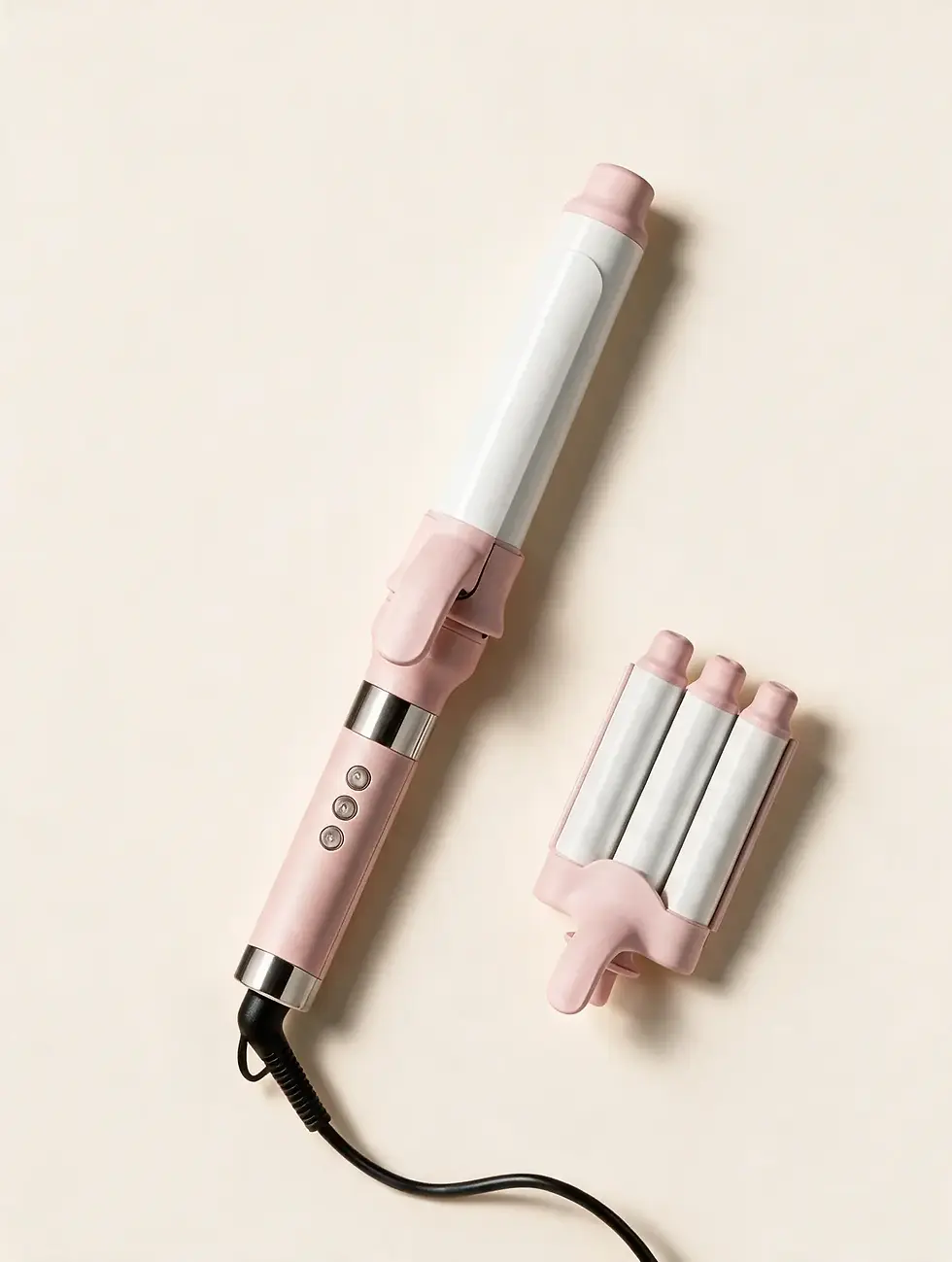 2-in-1 interchangeable curling iron and waver set with 1.25" ceramic barrel and triple barrel attachment