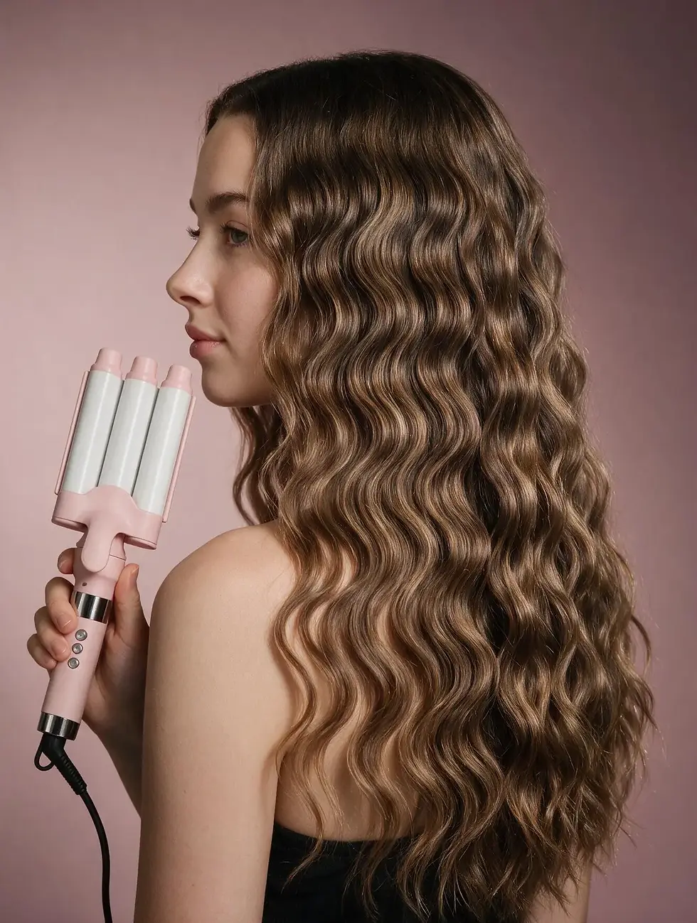 Thumbnail: 2-in-1 interchangeable curling iron and waver set creating glamorous waves