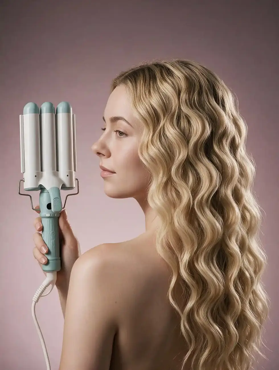 Thumbnail: Woman holding a large barrel waver with long, defined waves