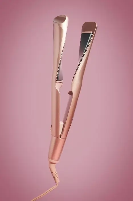 Sedona Desert Pink 2 in 1 straightener and curler open view for straightening and curling