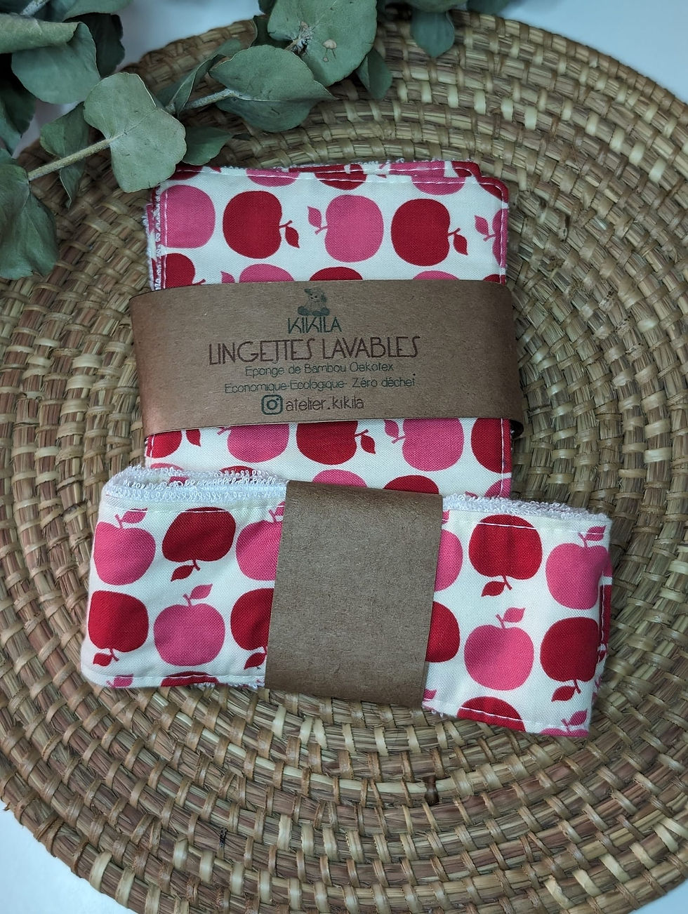 Lingettes lavables écoresponsables, cotons lavables, environnement, écologie, zéro déchet, bandeau de soin en éponge de bambou et tissu oeko tex, wax rose, soin de la peau, peaux sensibles, made in france, coton, tissu original, artisanat Francais, commerce local