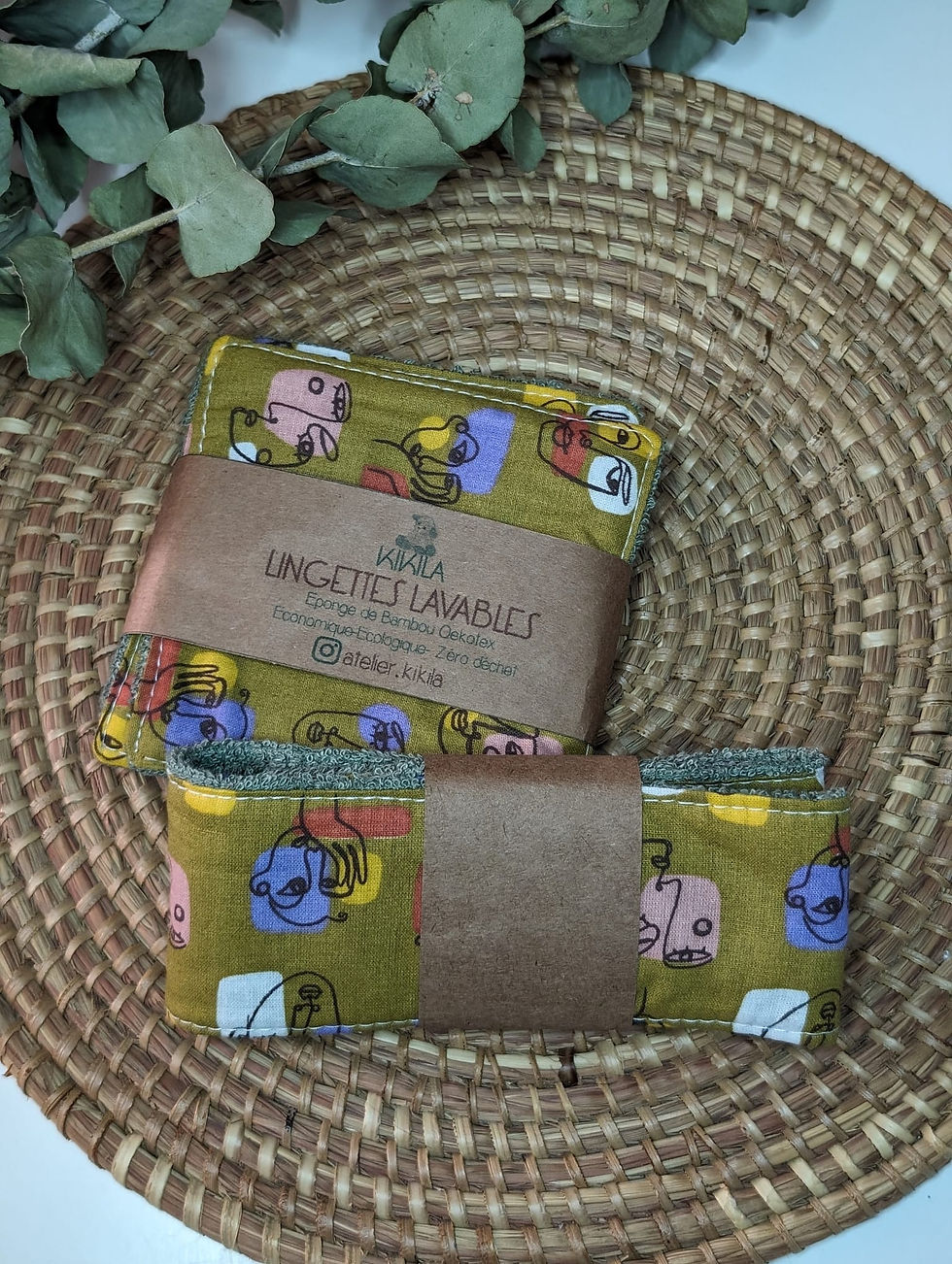 Miniature : Lingettes lavables écoresponsables, cotons lavables, environnement, écologie, zéro déchet,  bandeau de soin en éponge de bambou et tissu oeko tex, wax rose, soin de la peau, peaux sensibles, made in france, coton, tissu original, artisanat Francais, commerce local