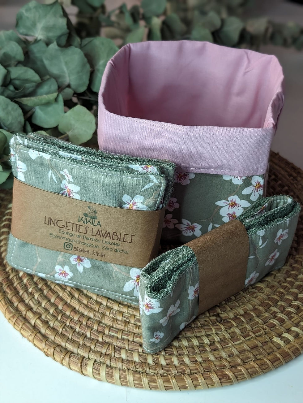 lingettes réutilisables avec panière, zéro déchet