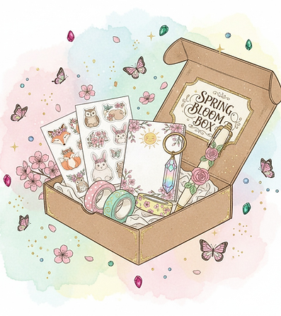 Spring Whimsy Box – seasonal subscription box with planning tools, stickers, and self-care goodies