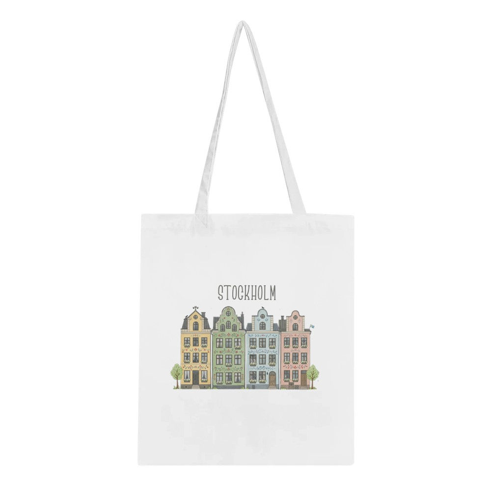 Stockholm Gamla Stan Tote Bag – Pastel Swedish Old Town Canvas Shopper