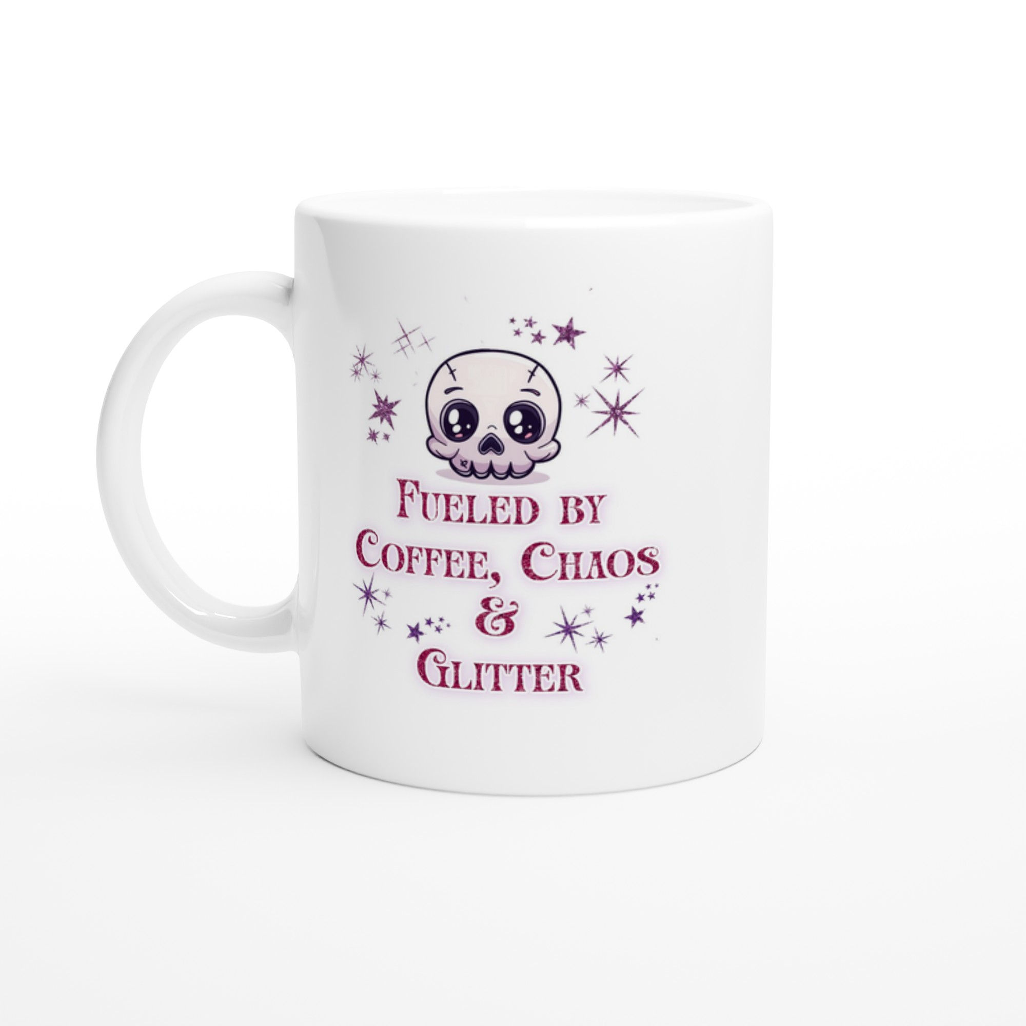 Fueled by Coffee, Chaos & Glitter Skull Mug