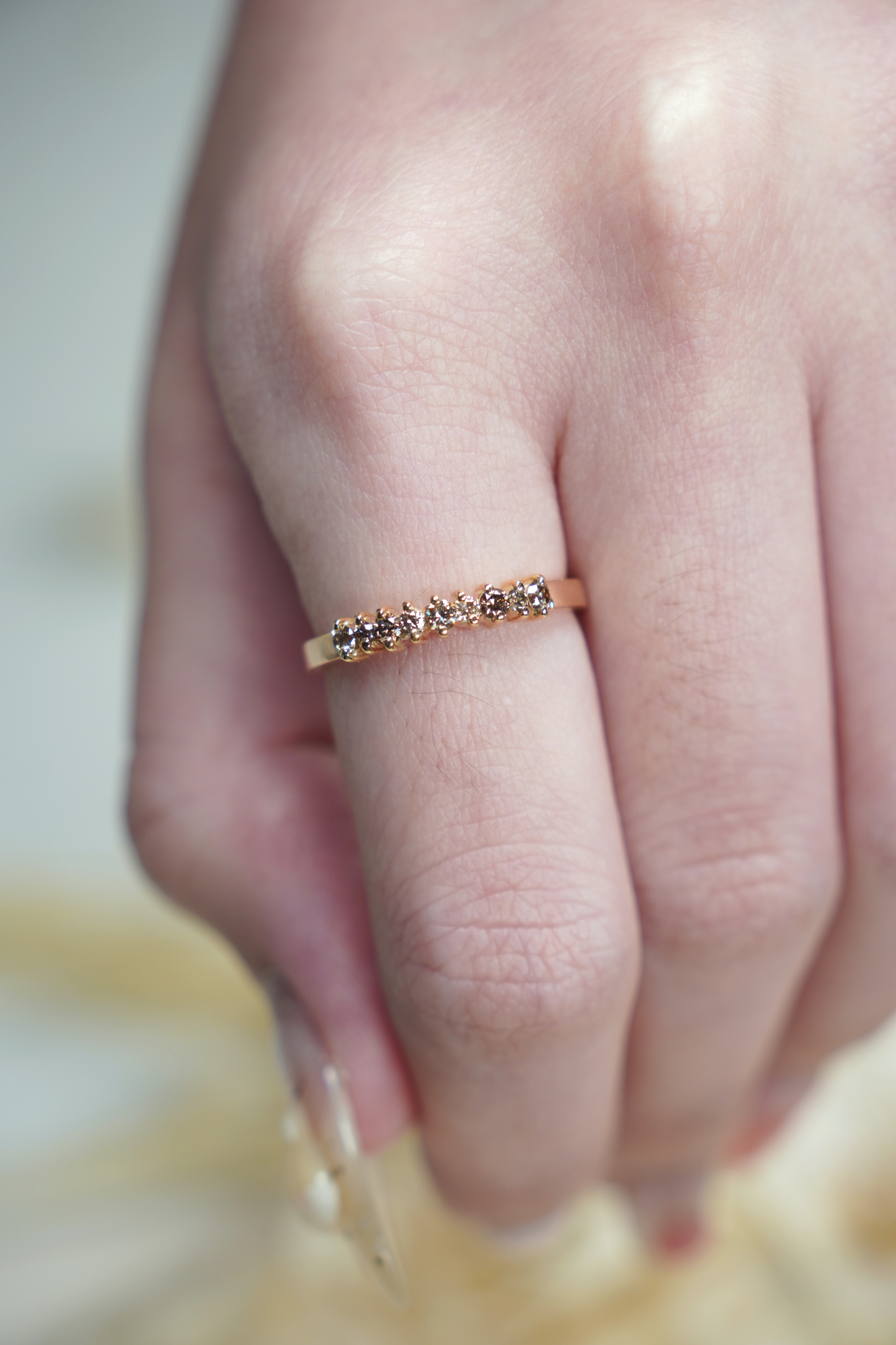 18k Solid Gold Champagne Diamond Ring