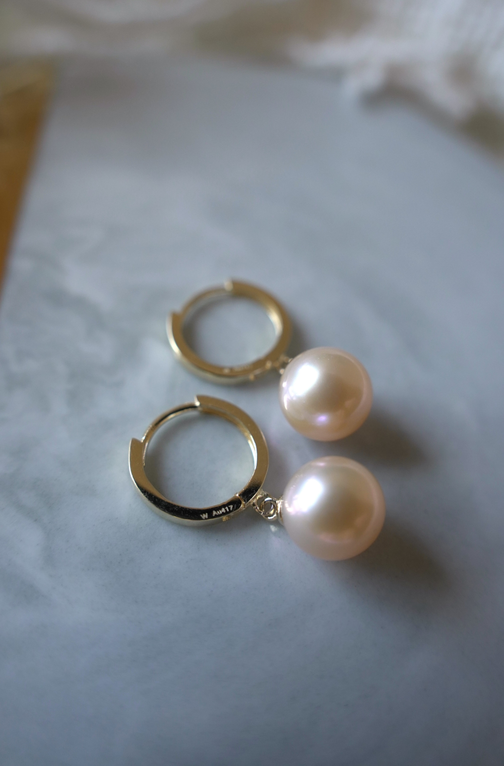 Celine - 10k Solid Yellow Gold 8mm Freshwater Pearl Huggies