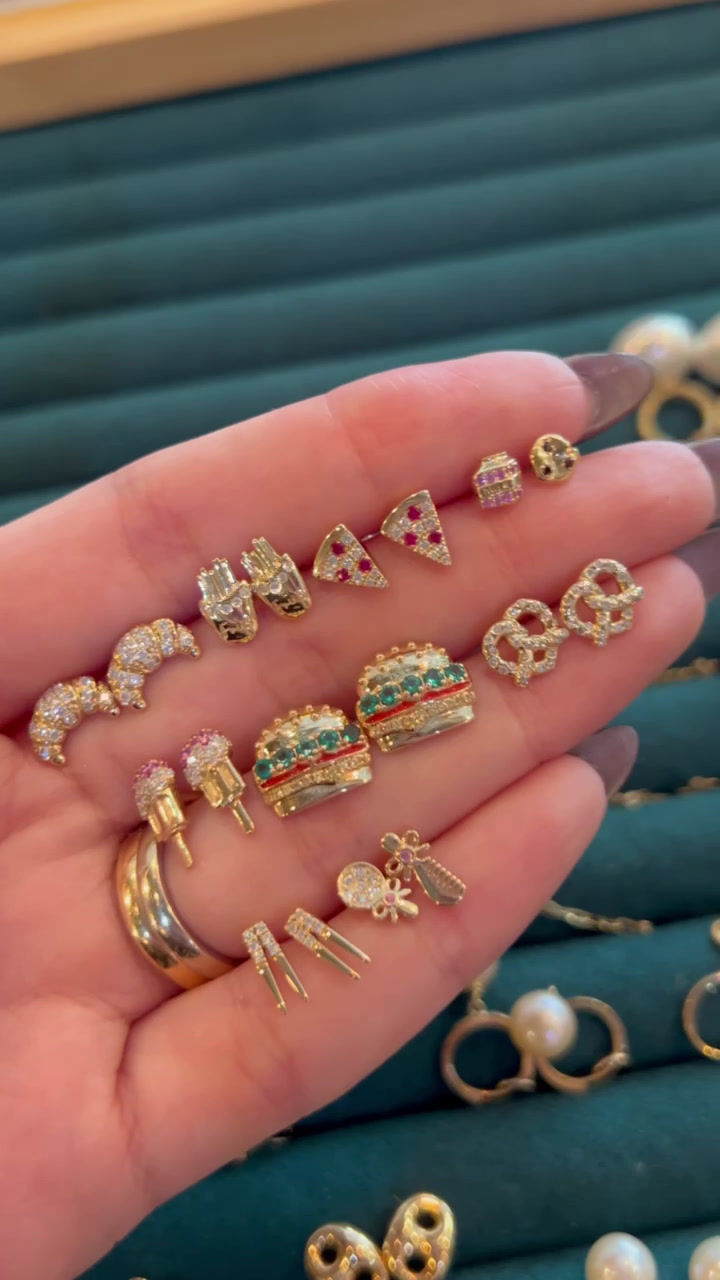 Thumbnail: Strawberry Popsicle - 14k Solid Yellow Gold Studs