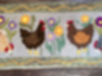 wool hooked rug with chickens and flowers- sample rug