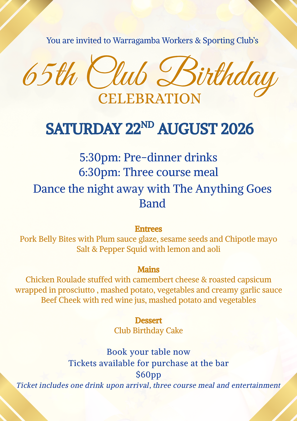 Club's 65th Birthday Dinner