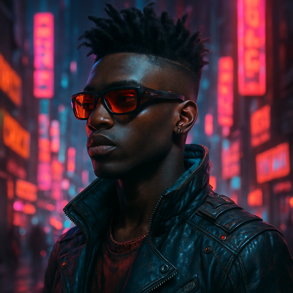 Cyberpunk Cool: A Stylish Black Hero in Neon Future Streets boy
