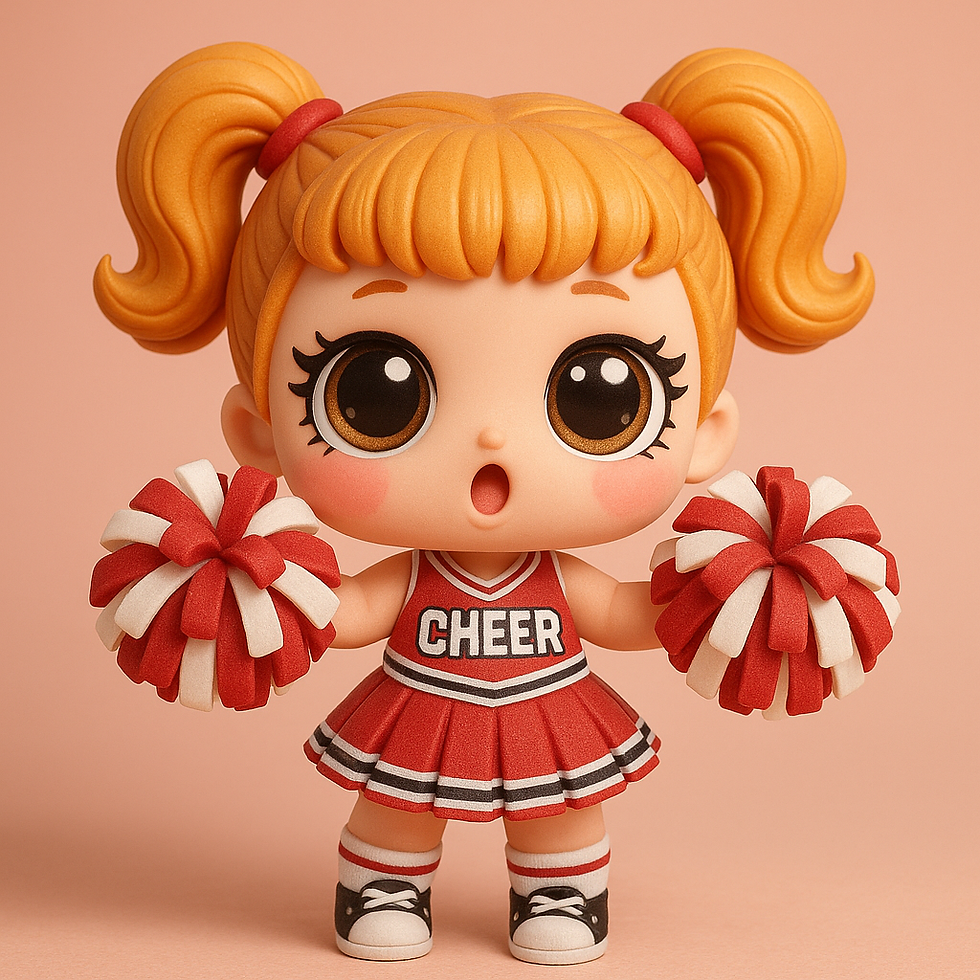 Adorable Kawaii Cheerleader Doll in 3D – Cute Red Pom-Pom Girl with Big Eyes