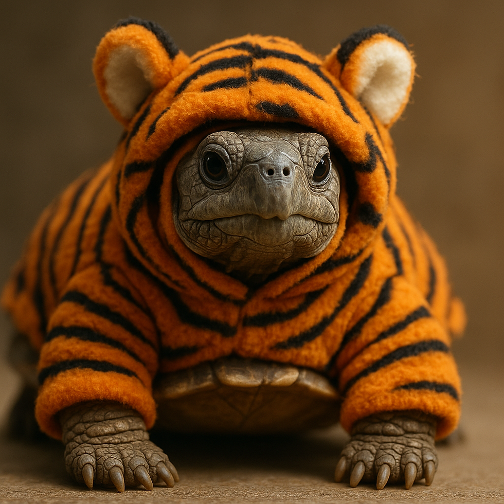 Ultra-Realistic Turtle in Tiger Costume | Adorable Carnival Portrait