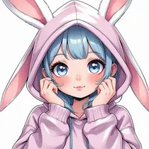 Kawaii Anime Girl with Sparkling Eyes | Bunny Hoodie PFP for Gamers