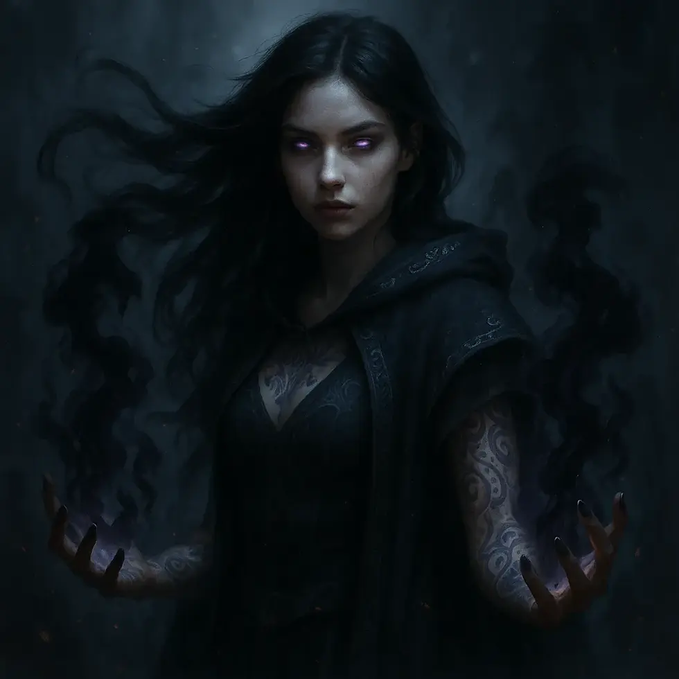 Shadow Mage Girl | Dark Fantasy PFP with Glowing Tattoos and Black Magic