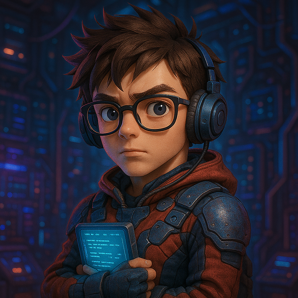 3D Futuristic Anime Boy |Cyberpunk Teen Hacker with Glasses and Tablet