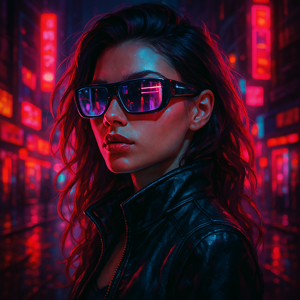 Neon Shadow: Cyberpunk Girl with Glowing Tech Glasses