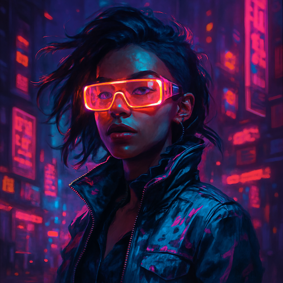 Cyberpunk Neon Queen: Stylish Woman in Futuristic Glasses