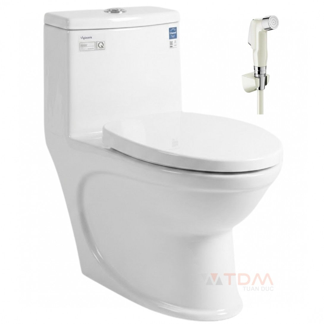 Bồn Cầu Viglacera V839 1 Khối Nắp Êm Xả Xoáy + Xịt VG826 - hình 1