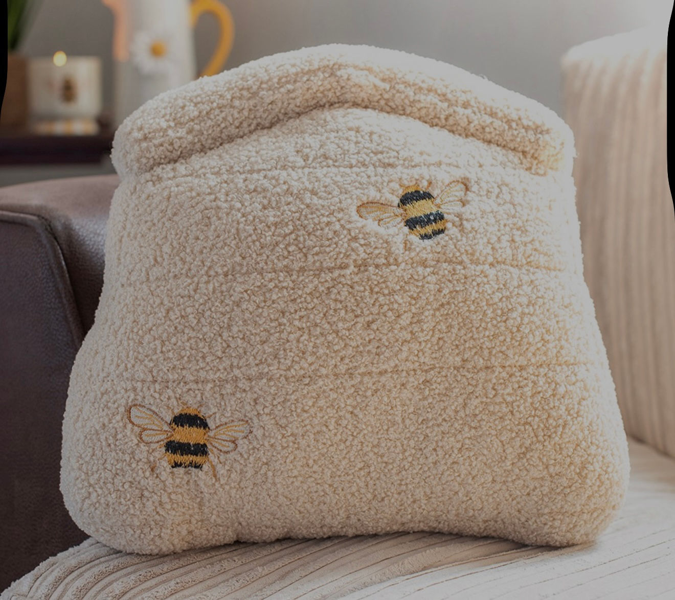 WHITE BEEHIVE BOUCLE CUSHION