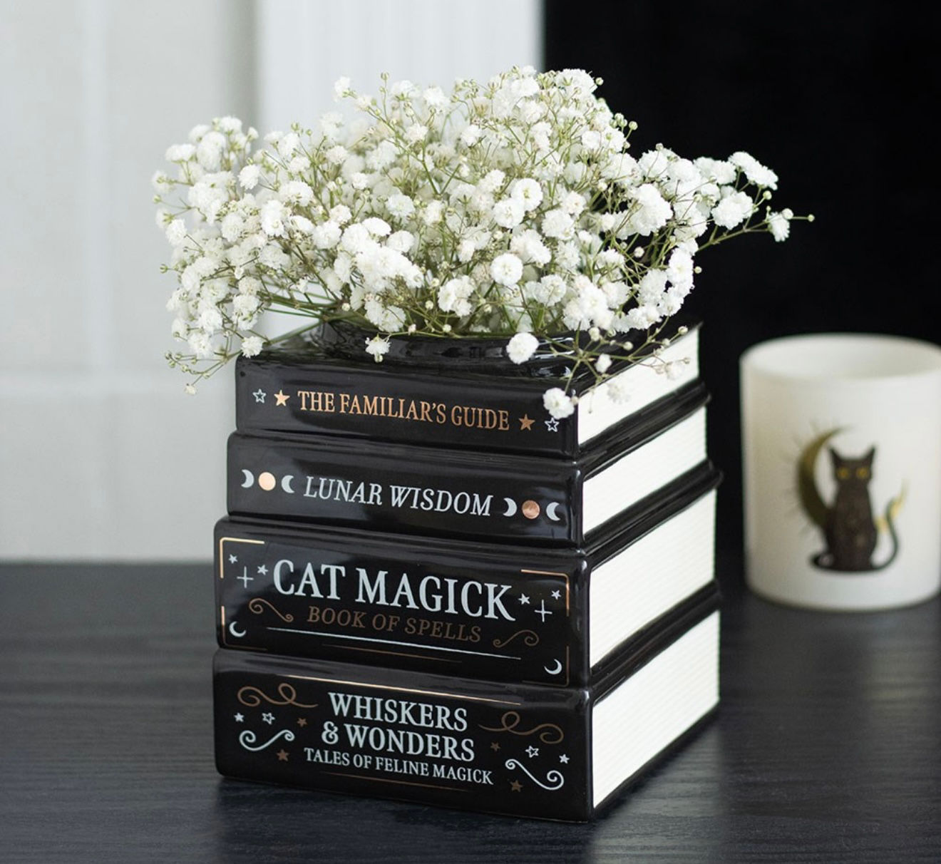 BLACK CAT MAGICK BOOK STACK VASE