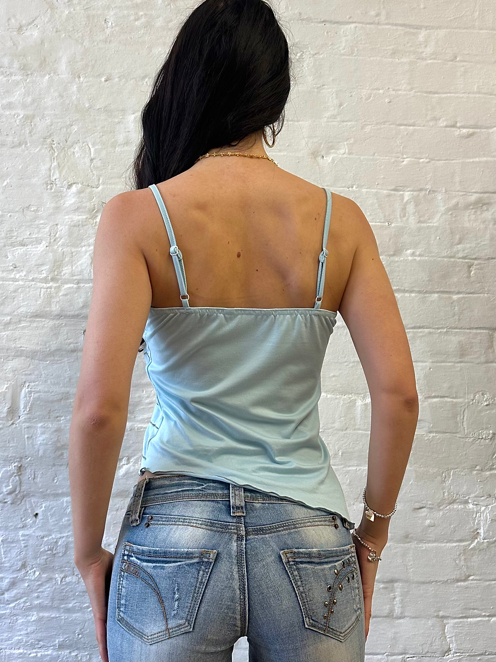 Thumbnail: 00s Light Blue Butterfly Sequin Asymmetrical Hem Cami Top