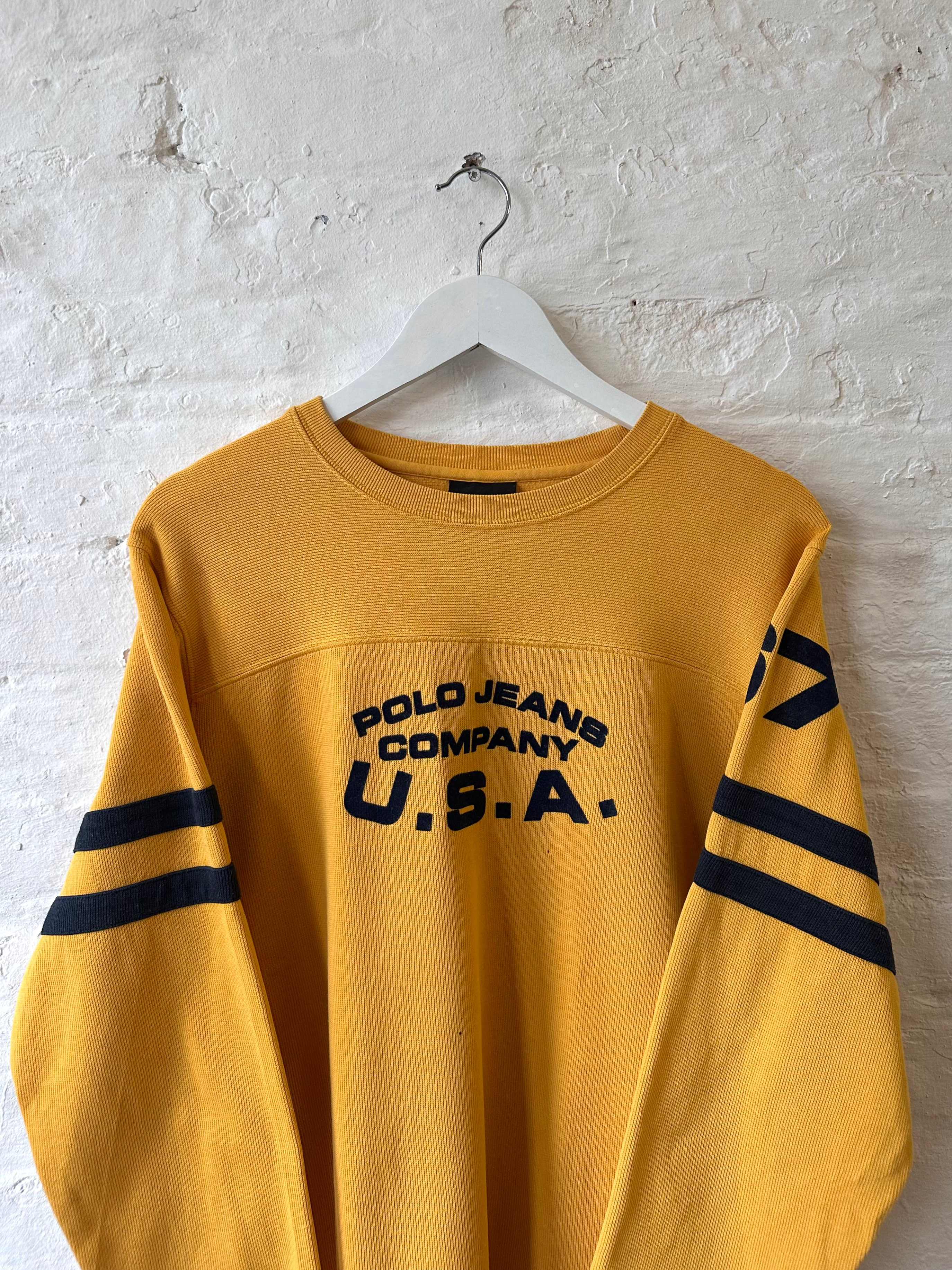 90s Ralph Lauren Polo Jeans U.S.A Spell Out Mustard Knit Crewneck Sweatshirt