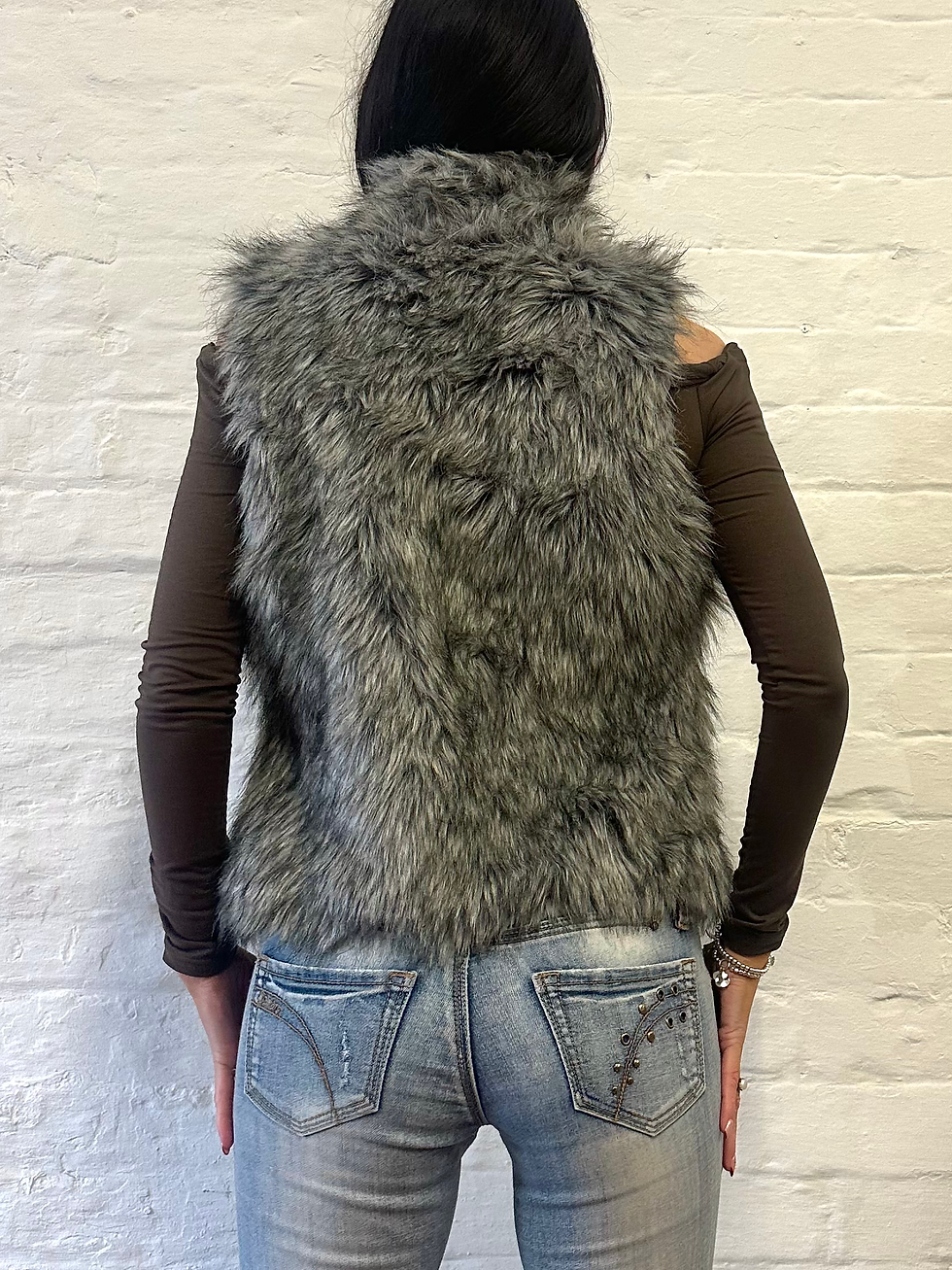 縮圖：Ci Sono y2k 00s Grey Faux Fur Gilet Body Warmer