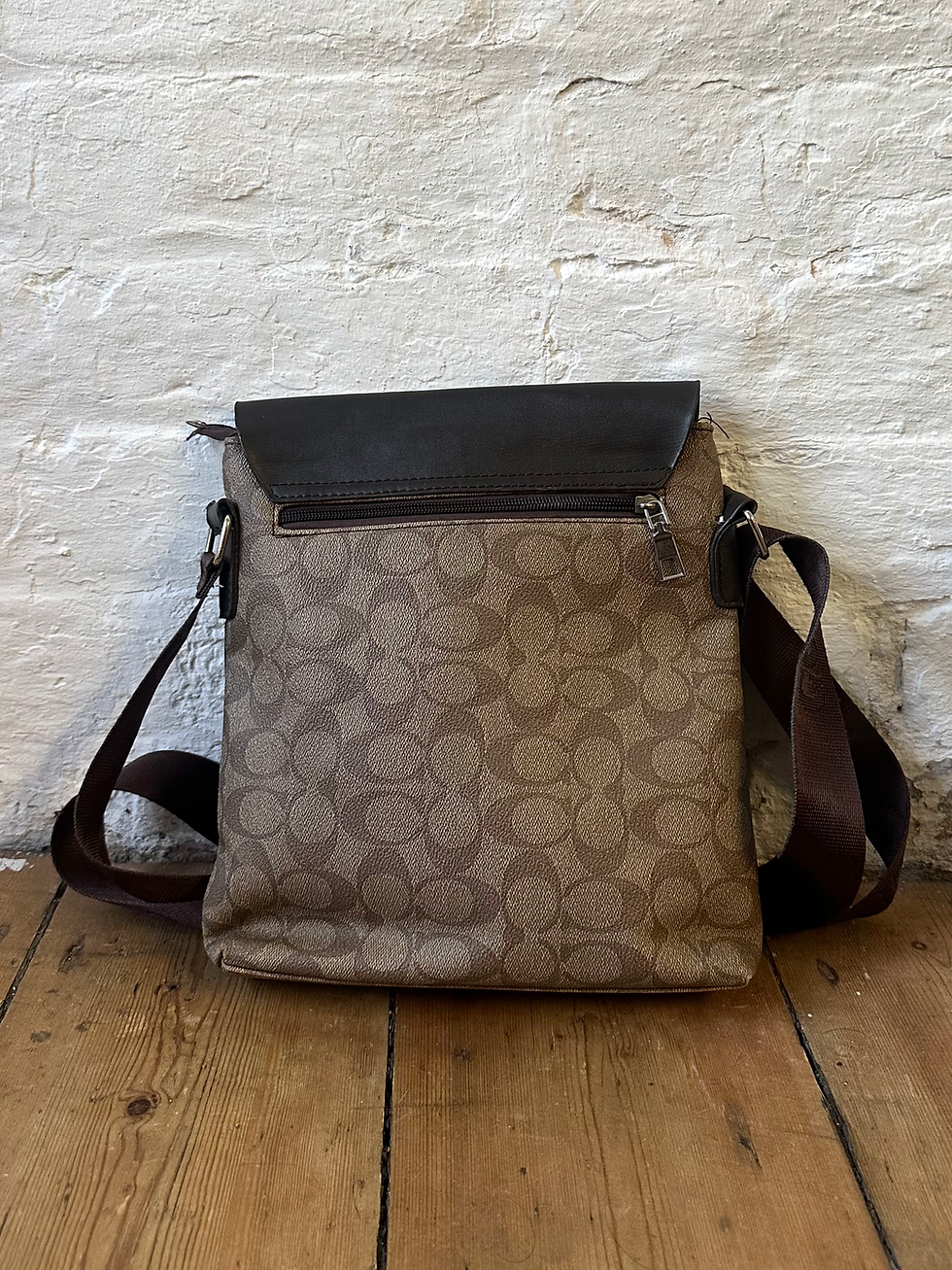 縮圖：Signature Coach Houston Monogram Print Brown Leather Flap Over Crossbody Bag