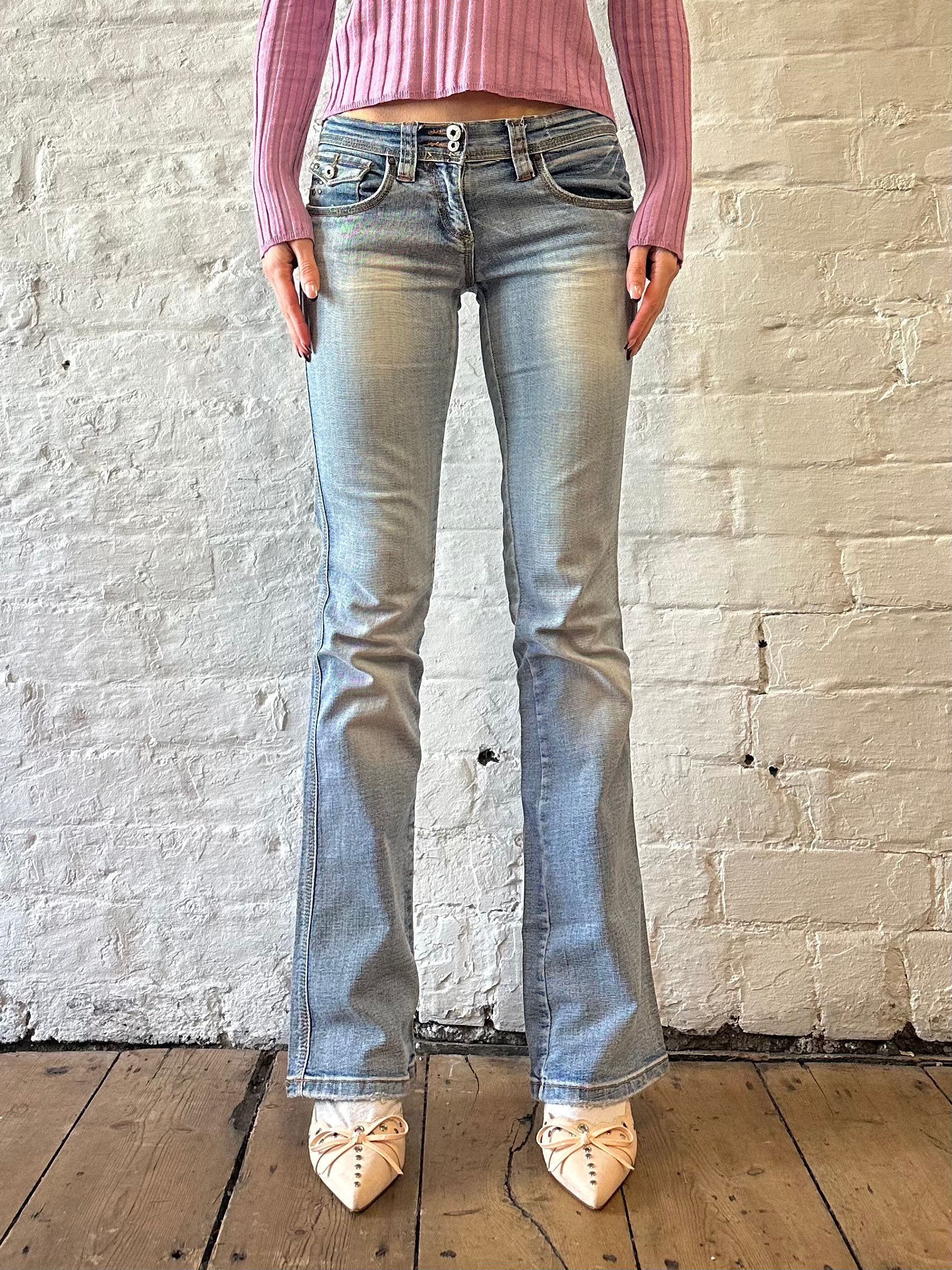 IDPDT 00s Light Denim Bleached Low Rise Flare Jeans