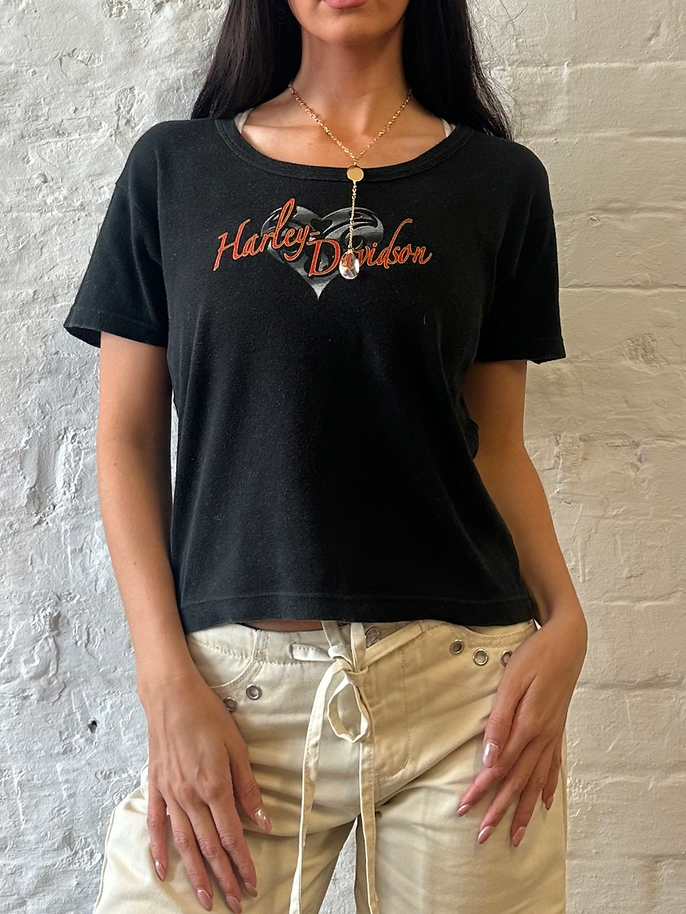 Thumbnail: 00s Harley Davidson Motorcyles Black & Red Graphic Short Sleeve Baby Tee T-Shirt