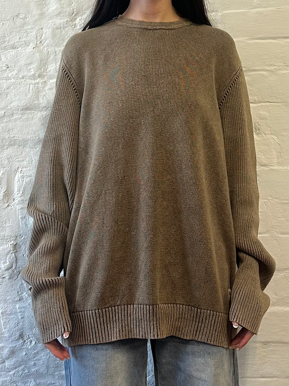 Thumbnail: Timberland Brown Ribbed Sleeves Plain Knit Jumper