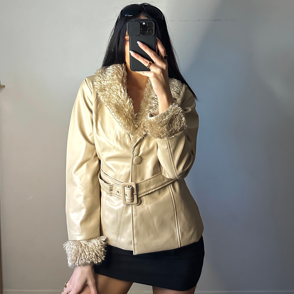 Miniatura: Y2K Stoosh Beige Afghan Faux Leather Belted Jacket