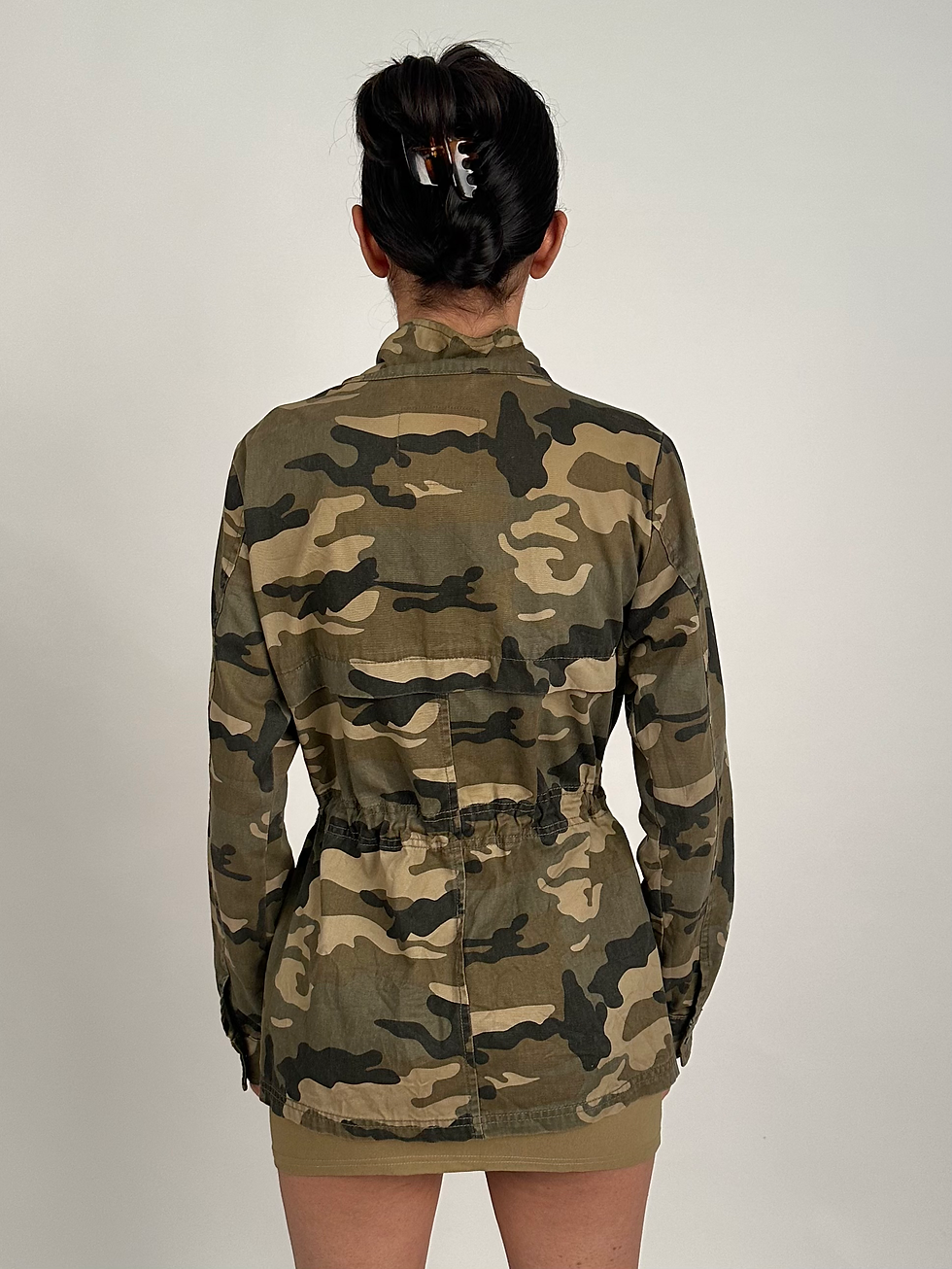 Thumbnail: 00s Ci Sono Khaki Green Military Camo Cargo Jacket with Drawstring Waist