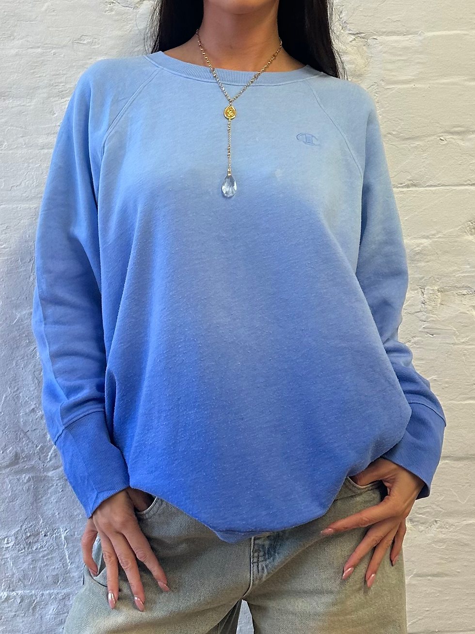 縮圖：90s Champion Embroidered Logo Blue Ombre Crewneck Sweatshirt