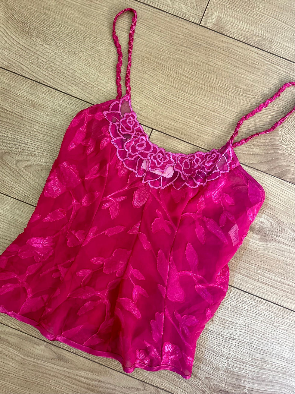 Miniaturbild: 00s Terry Russo Hot Pink Mesh Floral Embroidered Cami Top
