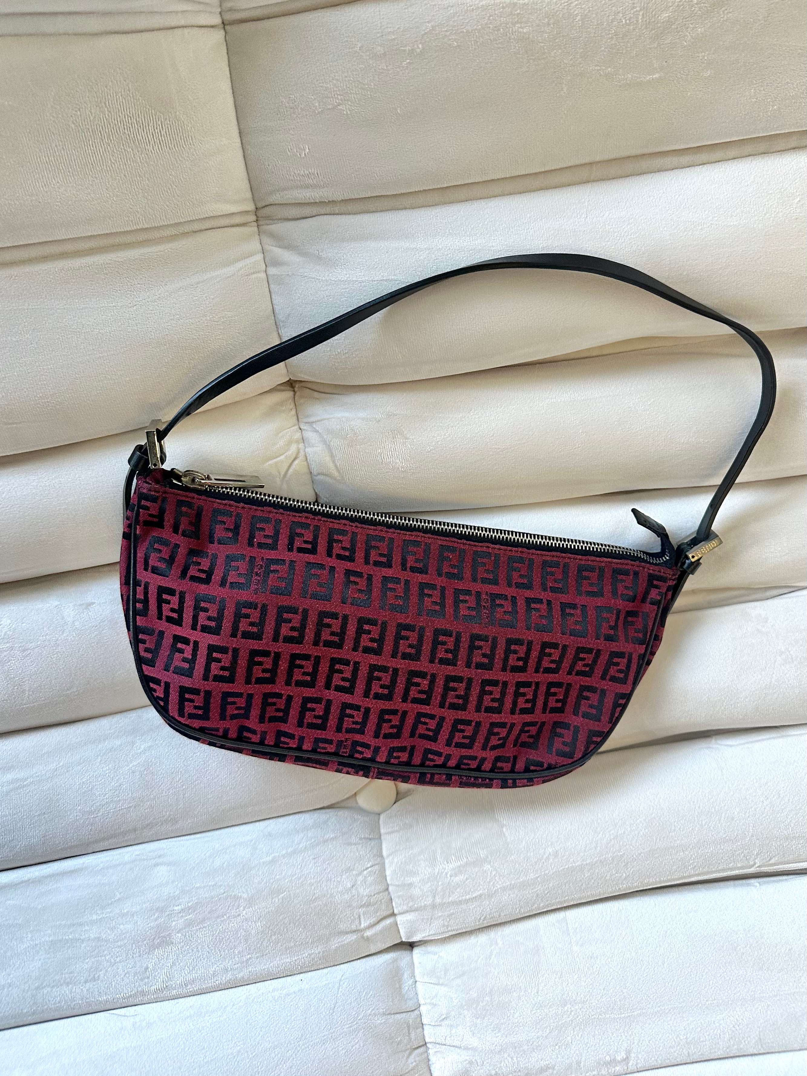 Fendi Zucchino Monogram Burgundy Red & Black Small Shoulder Bag