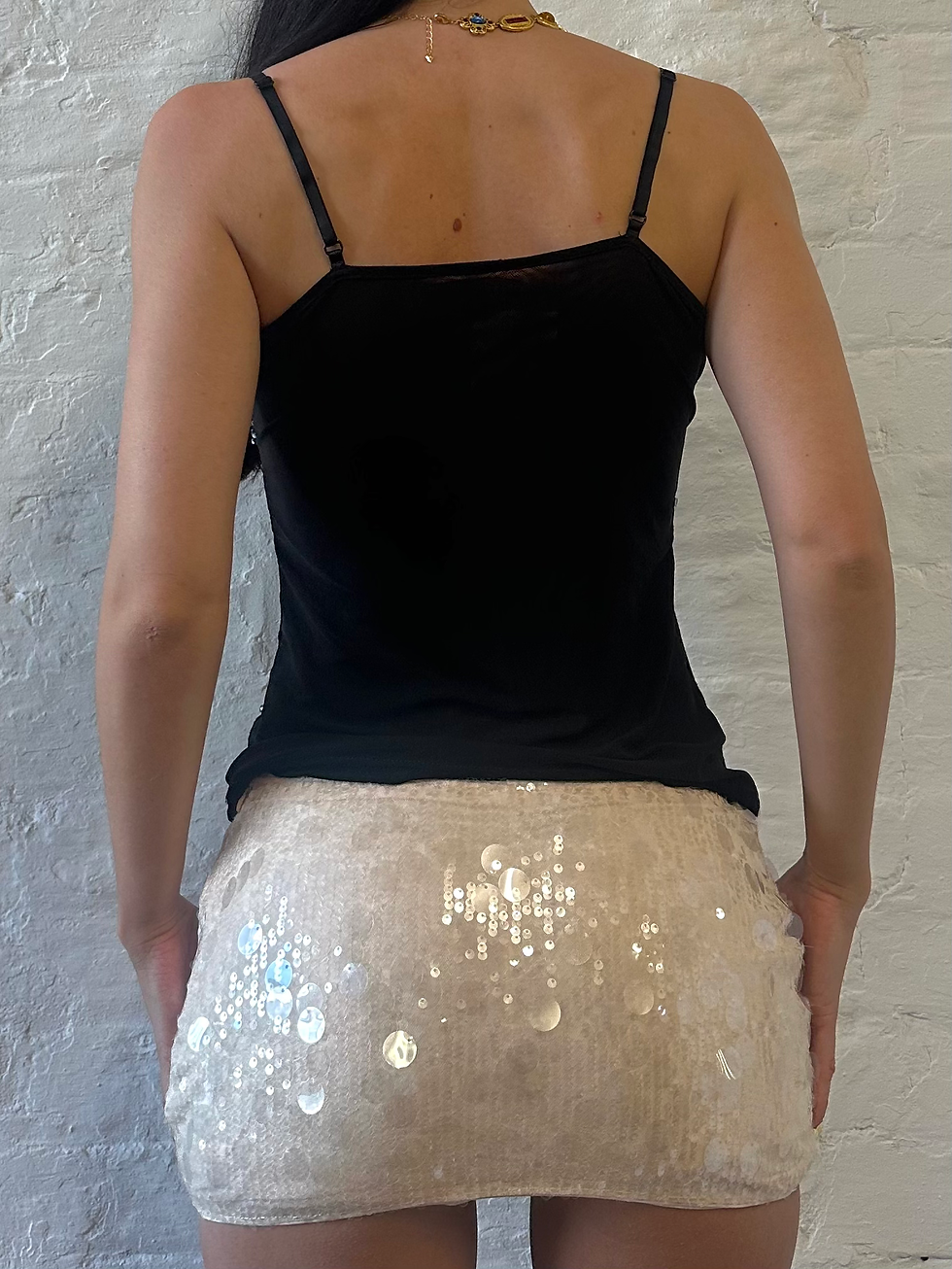 Miniatyrbild: 00s Black Embellished Beaded Cami Top with Diamanté & Sequin Details