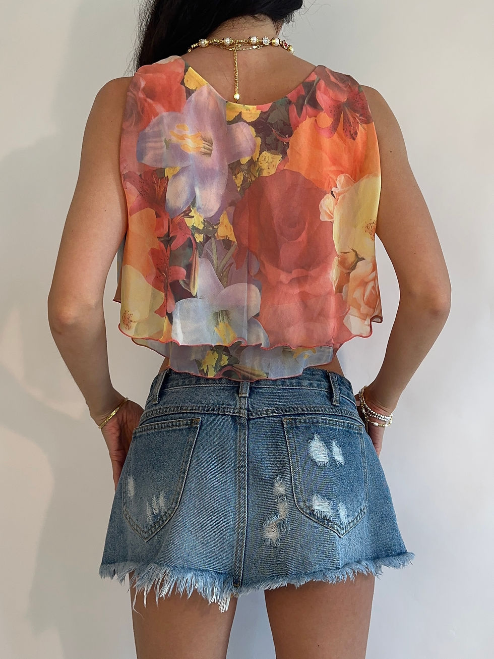 Miniatura: 00s Emozioni Floral Multi Coloured Sheer Flowy Crop Top