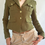 ภาพขนาดย่อ: 00s 7th Avenue Design Studio Khaki Green Cropped Military Blazer Jacket