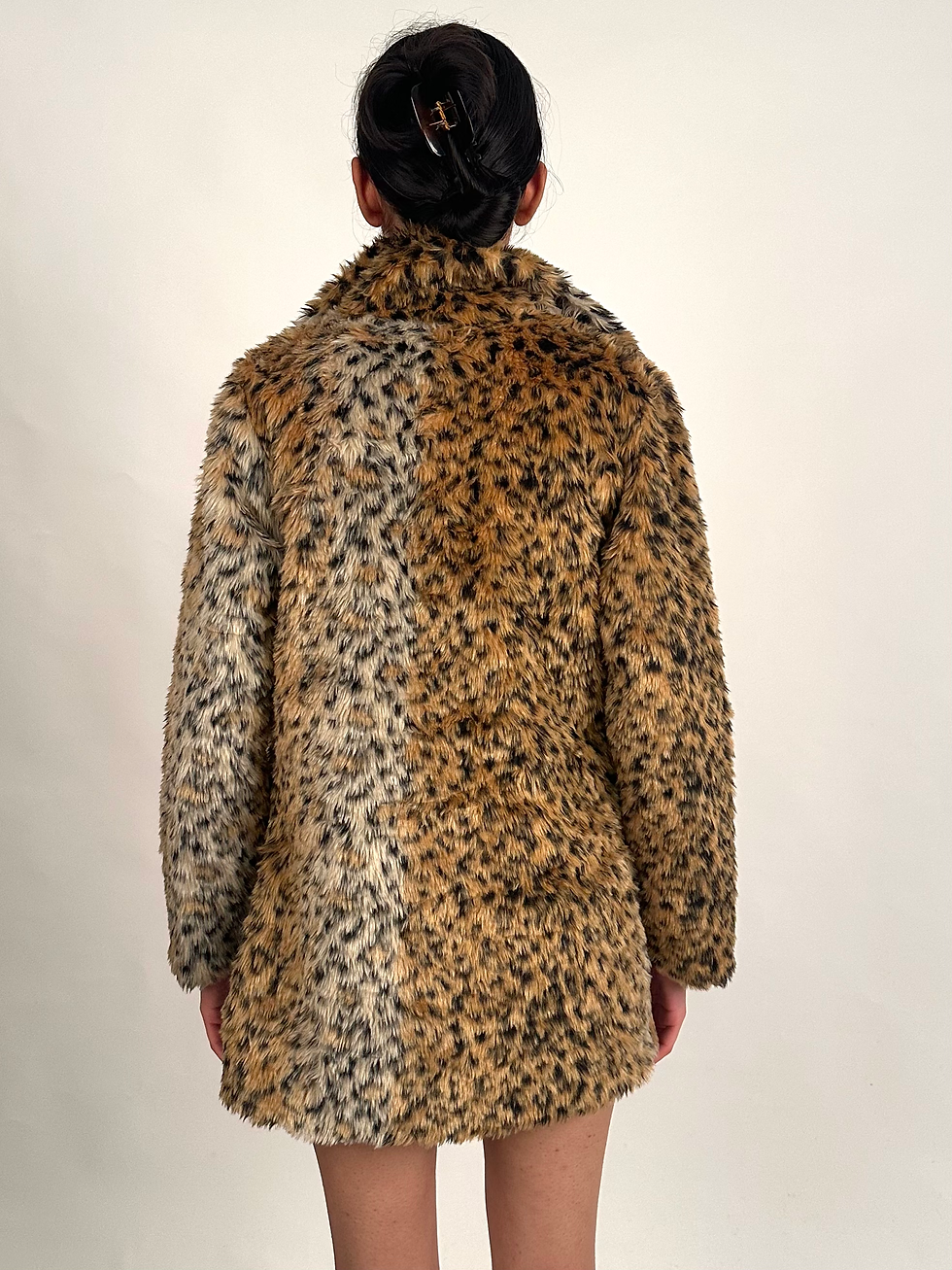 Miniature : Wenxi 00s Brown & Black Leopard Print Faux Fur Coat