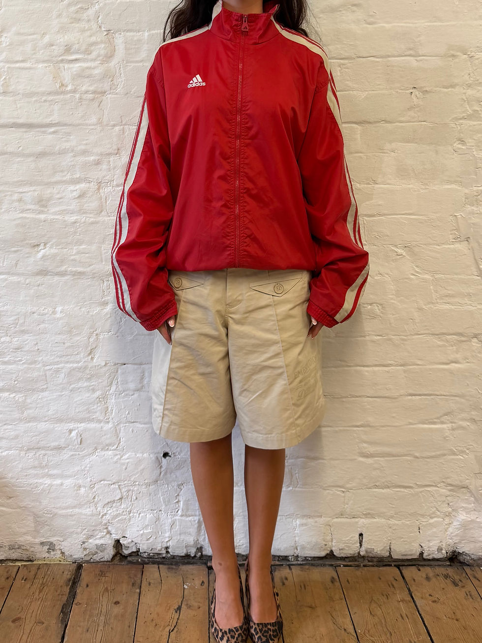 Miniatyrbild: Vintage Y2K Adidas Red & Off-White 3 Stripe Track Jacket